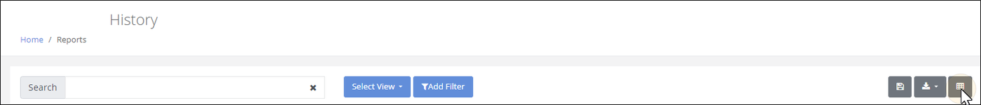 History page toolbar with the pointer on the Manage Columns button at the far right