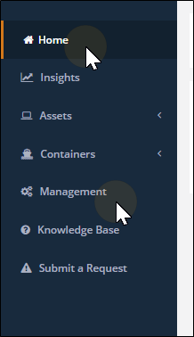 Home menu bar with the pointer on the Management option