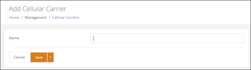 Add Cellular Carrier page with the Name field and the Save button