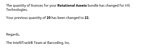 License count changed email notification example