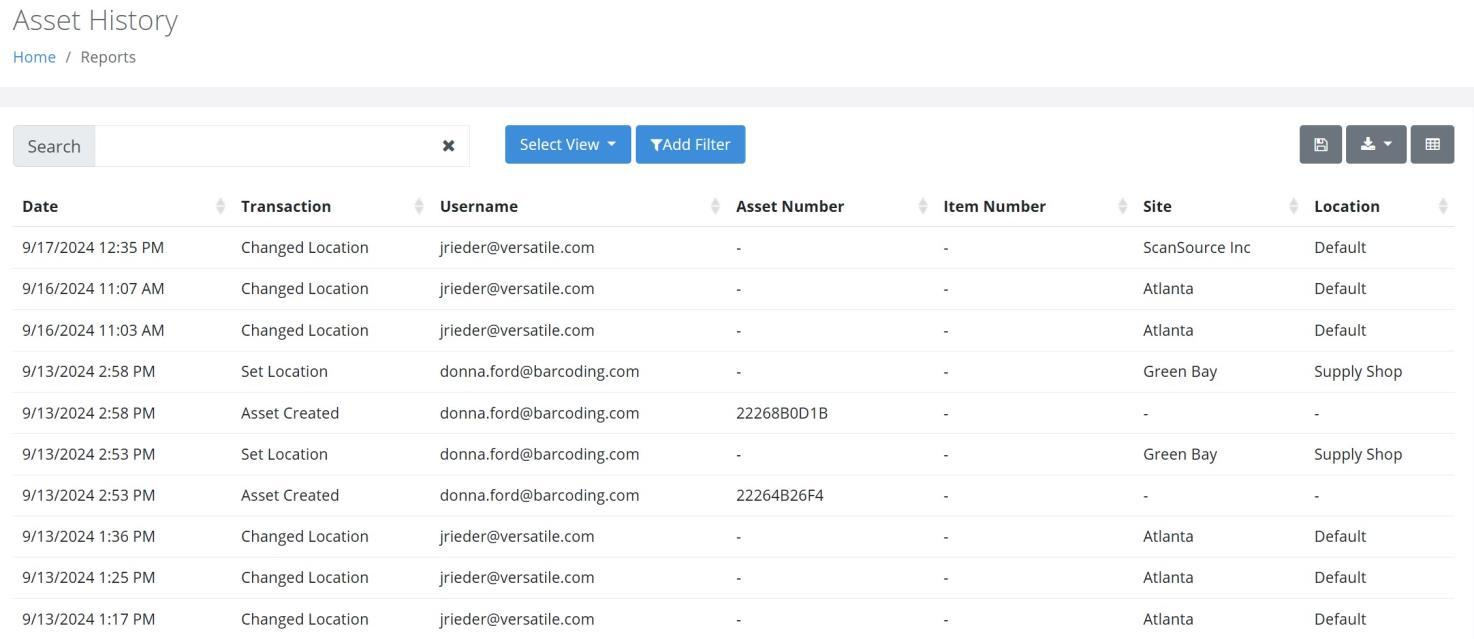Asset History Report