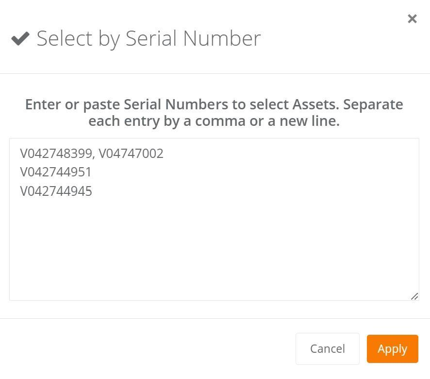 Select by Serial Number popup