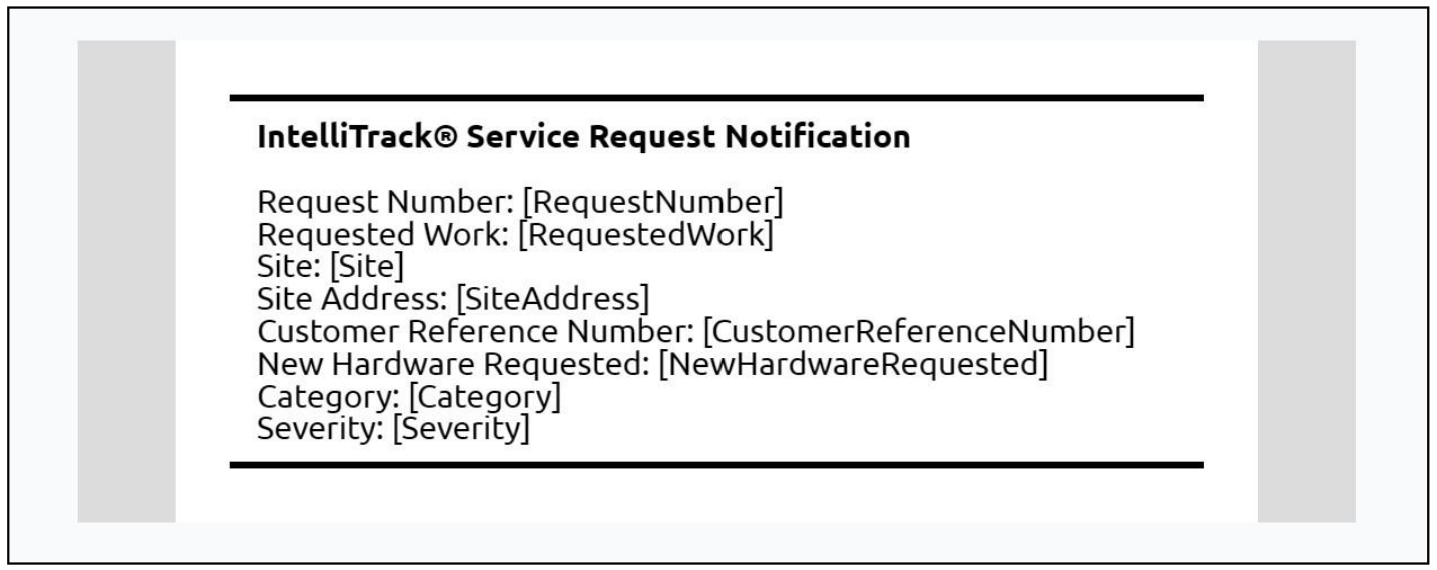 IntelliTrack Service Request Notification email template