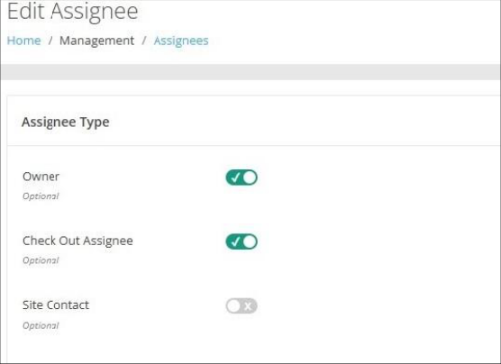 New toggle design on the Edit Assignee page, with check and x marks on the toggles